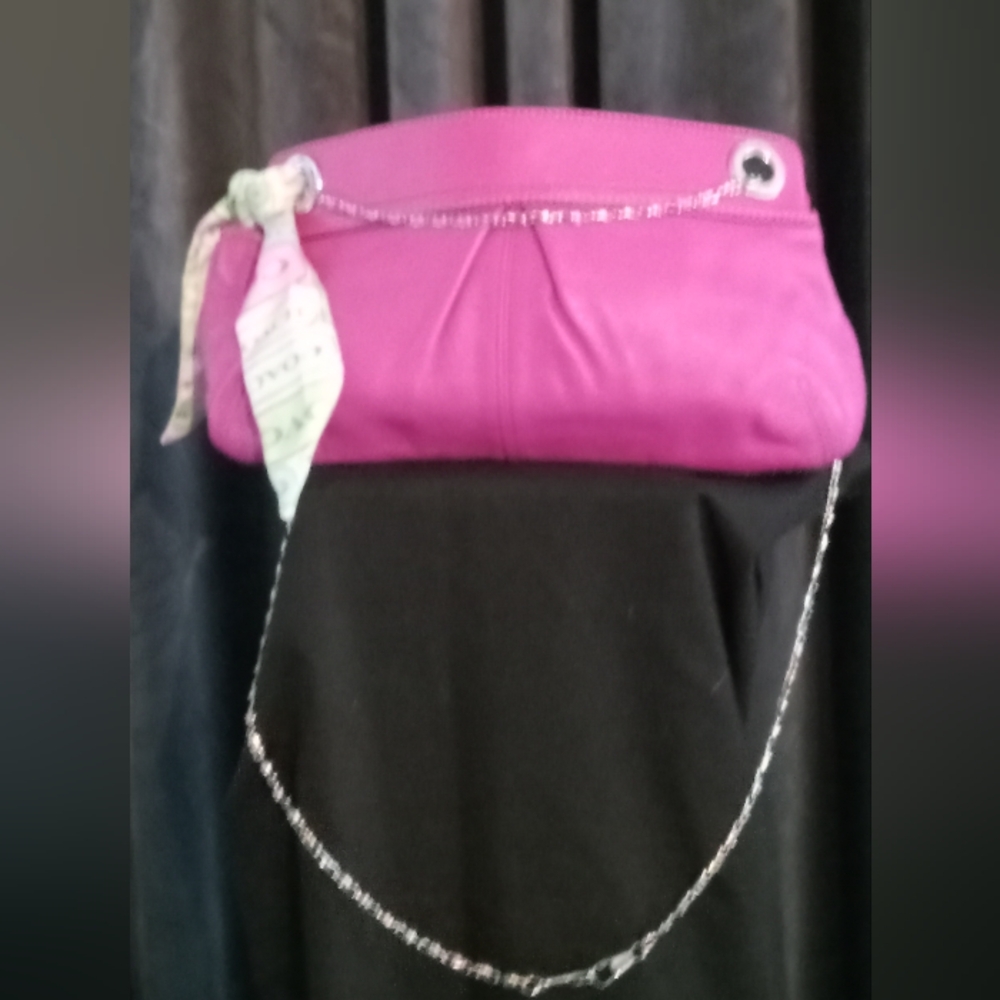 Coach Pink Leather Handbag with Chain Strap & scarf. Like New